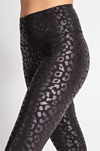 Leopard Print Pleather Leggings - Black