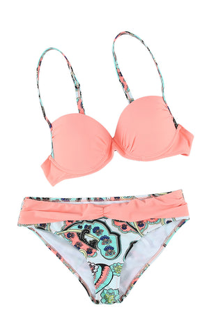 Paisley Push Up Bikini - Peach and Aqua