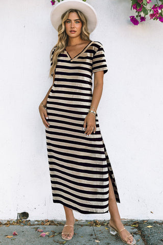 V-Neck T-Shirt Dress - White and Black