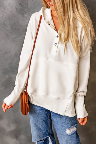Henley Style Fall Hoodie - White