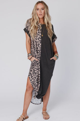 Casual Leopard Maxi Dress - Black