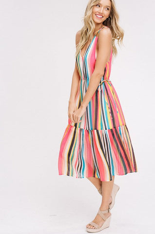 Tropical Striped Midi Dress