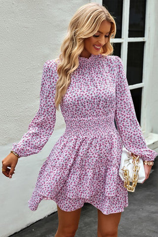 Spring Floral Long Sleeve Dress - Pink