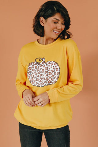 Leopard Print Pumpkin Top - Mustard