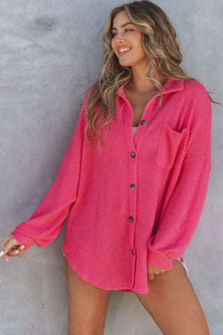 Pink Ribbed Button Up