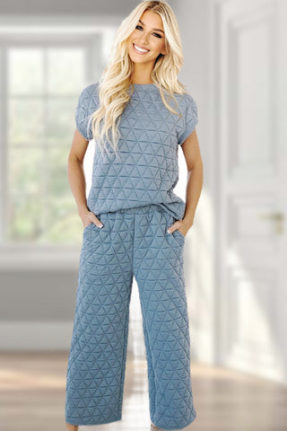 Two Piece Quilted Pant Set - Teal