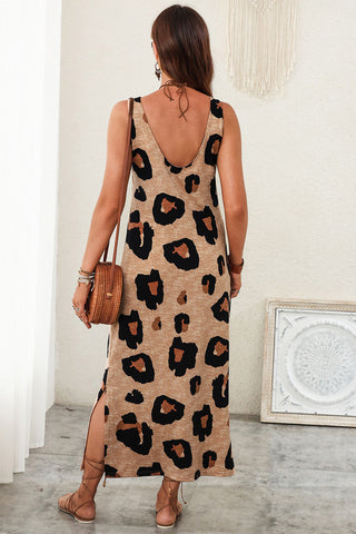 Sleeveless Maxi Dress - Taupe Leopard