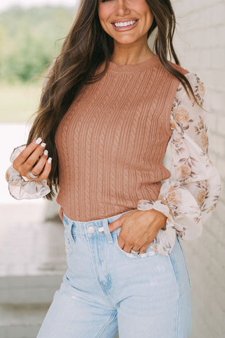 Floral Contrast Sleeve Sweater