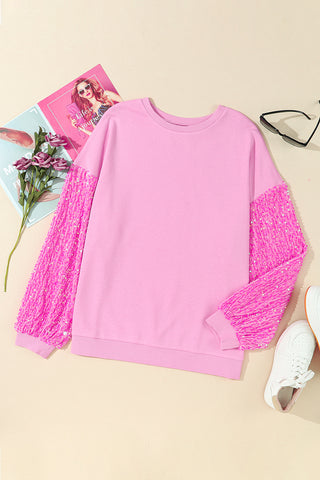 Pink Sequined Sleeve Top