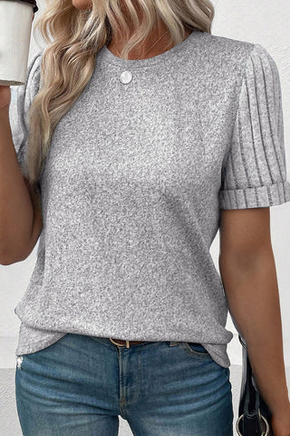 Striped Sleeve Top - Gray