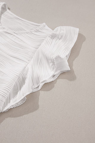 Balmy Waves Ruffle Sleeve Top - White