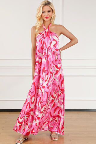 Raspberry Swirl Halter Maxi Dress
