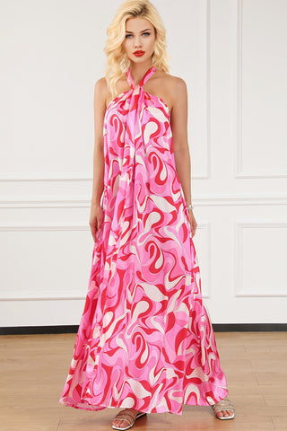 Raspberry Swirl Halter Maxi Dress