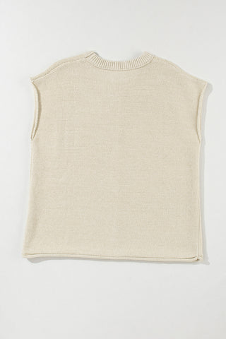 Cap Sleeve Sweater Top - Tan