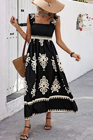 Damask Maxi Dress - Black