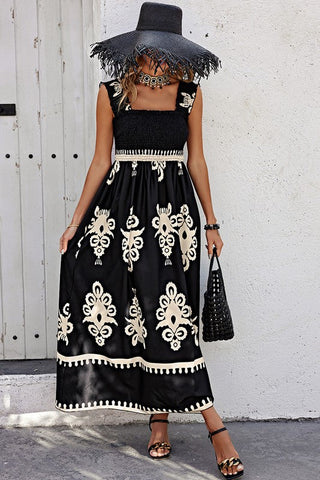 Damask Maxi Dress - Black
