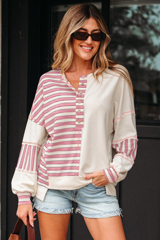 Striped Henley Top - Pink