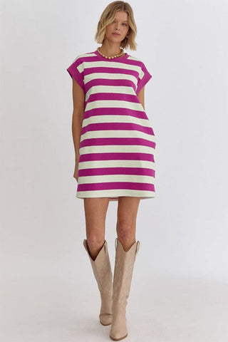 Striped Dress - Hot Pink
