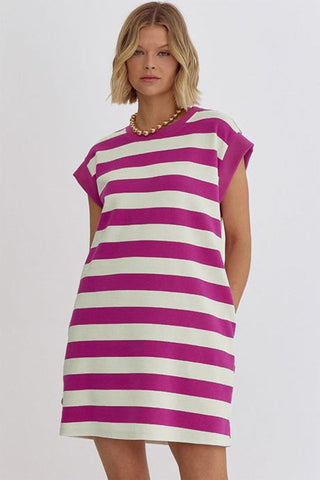 Striped Dress - Hot Pink