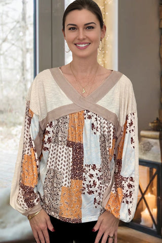 Boho Mixed Pattern Babydoll Top