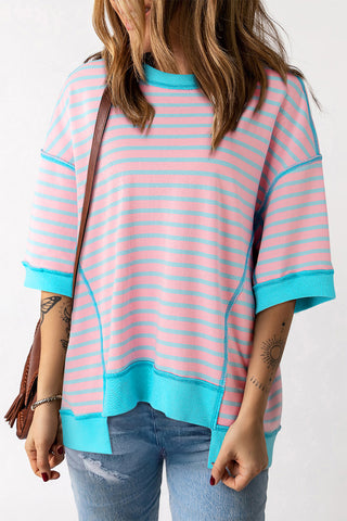 Oversized Pink and Blue Striped Top