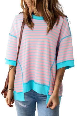 Oversized Pink and Blue Striped Top