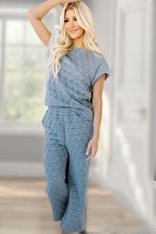 Two Piece Quilted Pant Set - Teal