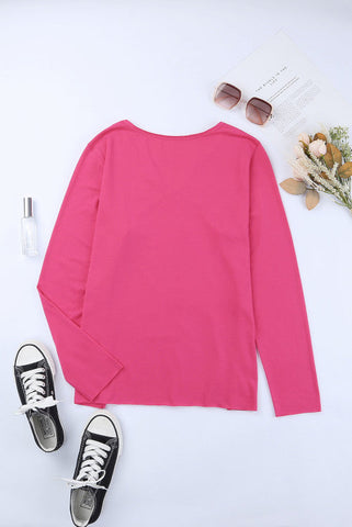 3/4 Sleeve Button Up Top - Pink