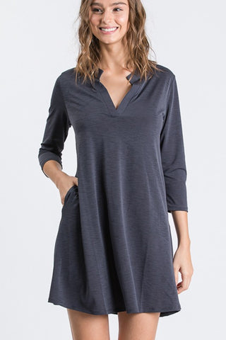V-Neck Shift Dress - Charcoal