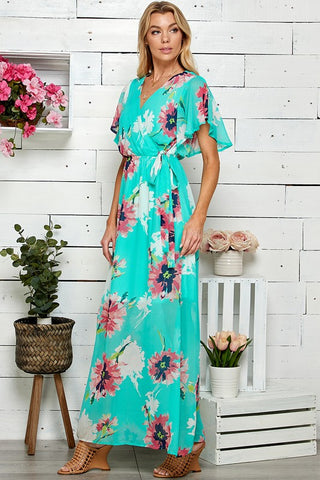 Tropical Blooms Maxi Dress - Green