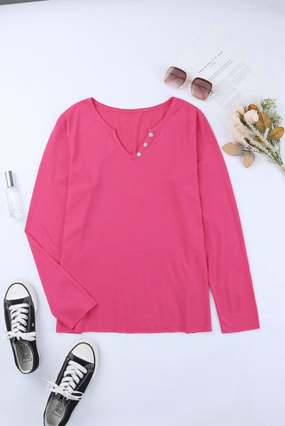 3/4 Sleeve Button Up Top - Pink