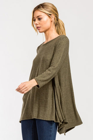 Cozy Poncho Style Top - Olive