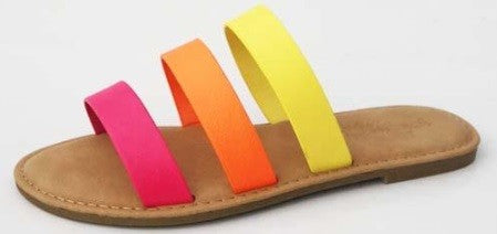 Triple Strap Colorful Summer Sandals - Neon