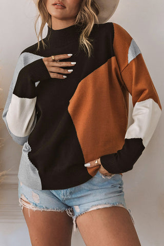 Abstract Print Mock Neck Sweater