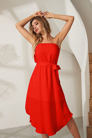 Chiffon Strapless Maxi Dress - Red