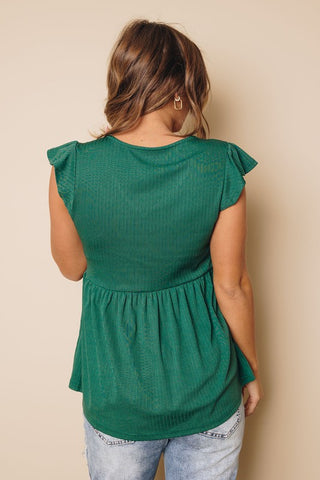 Baby Doll Flutter Sleeve Top - Green