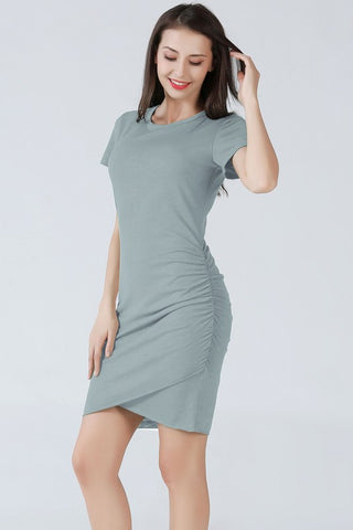 Ruched Short Sleeve Dress - Light Blue