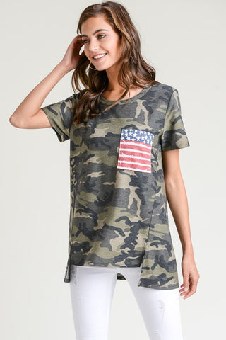 Camo Top with Flag Pocket