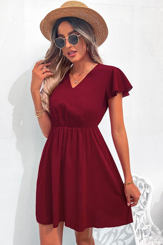 Simple Solid Dress - Wine