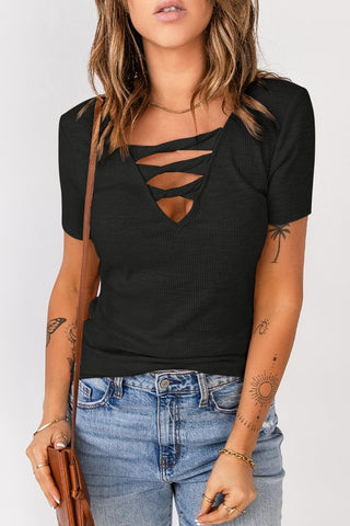V-Neck Top with Cut Out Detail - Black