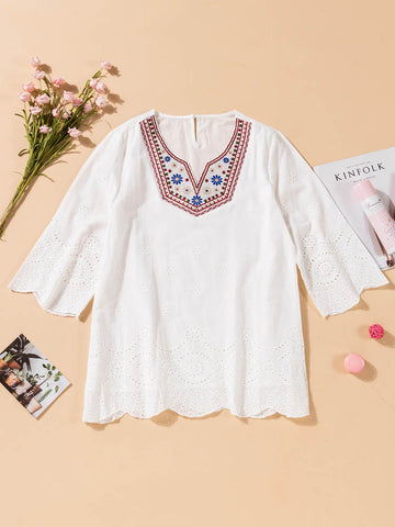 White Embroidered Boho Top