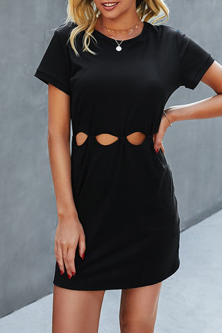 Cut Out Short Sleeve Dress - Black