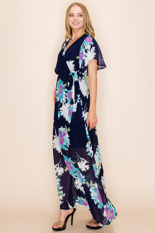 Tropical Blooms Maxi Dress - Navy
