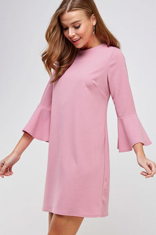 Bell Sleeve Shift Dress - Rose