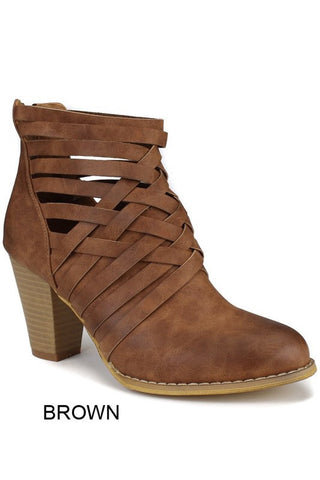 Strappy Booties - Brown - Blue Chic Boutique
