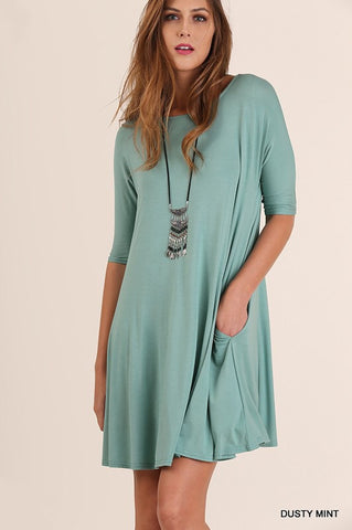 3/4 Sleeved Trapeze Dress - Dusty Mint - Blue Chic Boutique
 - 1