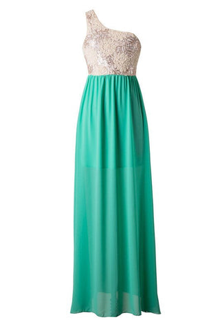 Subtle Sparkle One Shoulder Maxi Dress - Jade - Blue Chic Boutique
 - 1