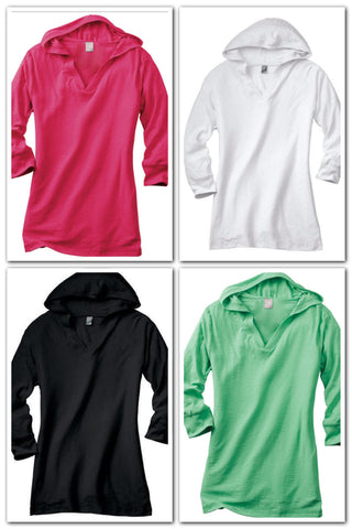 Vanity Hooded 3/4 Length Sleeve Shirt - Blue Chic Boutique
 - 1