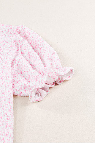 Floral Puff Sleeve Top - Pink