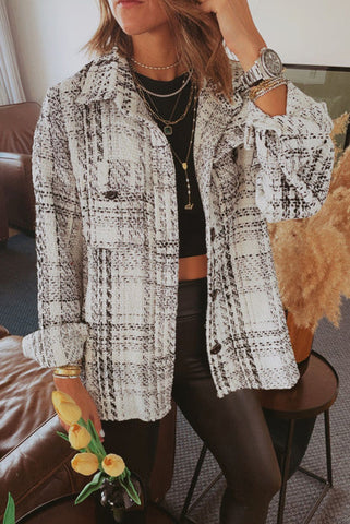 Woven Plaid Shacket - Black and White